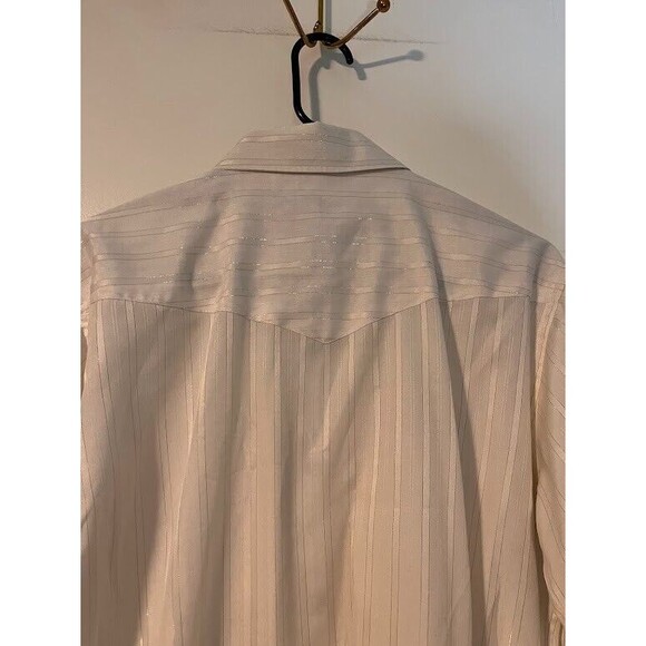 Vntg Crazy Cowboy L Western Shirt Cream Gold Stripe Rodeo Country Cowboy Dress - Picture 5 of 6